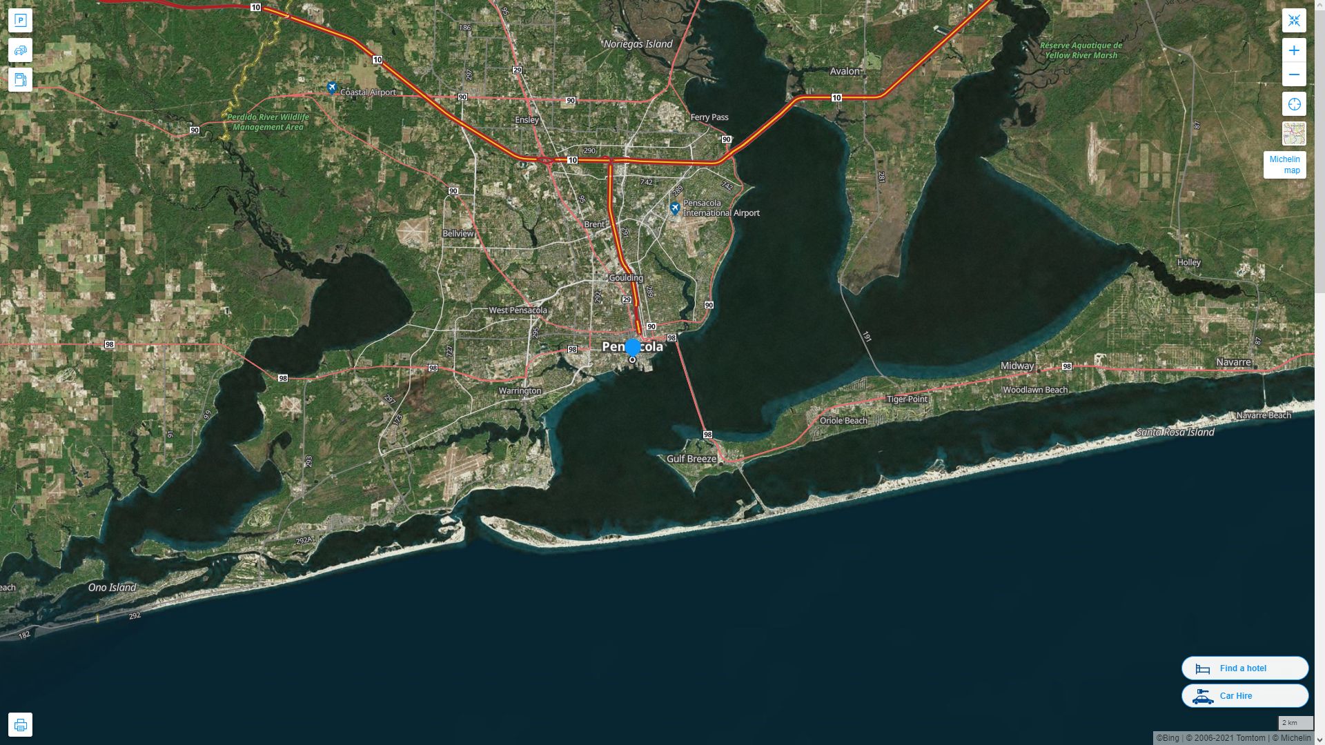 Pensacola Florida Highway and Road Map with Satellite View